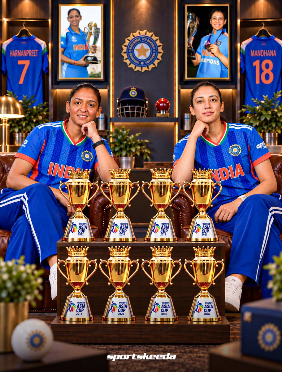 Sportskeeda's tweet photo. 4 × ODI Asia Cup titles ✅
4 × T20 Asia Cup titles ✅

The brute force of the Asia Cup! The Women in Blue put on a dominant performance without a single defeat to clinch their 8th Asia Cup title. 🏆🇮🇳

#INDWvSLW #AsiaCup #SKC #Sportskeeda https://t.co/lqTLXUJYuY