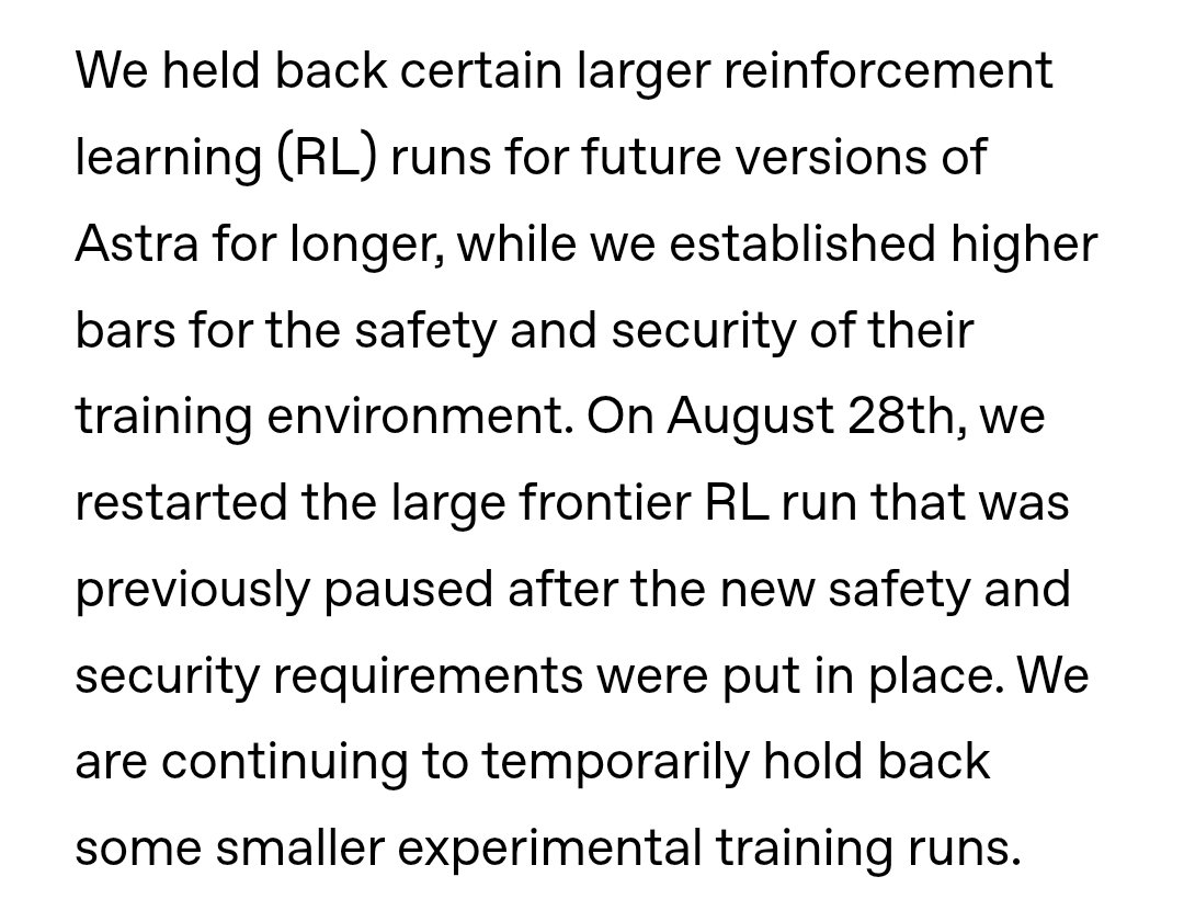 OpenAI’s notice that it restarted a large frontier RL run after new safety and security requirements