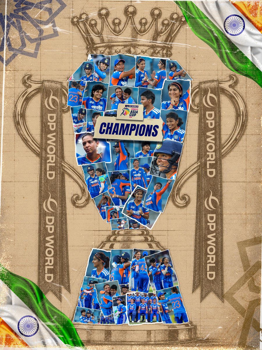 ACCMedia1's tweet photo. 𝐓𝐞𝐚𝐦 𝐈𝐧𝐝𝐢𝐚 𝐚𝐫𝐞 𝐭𝐡𝐞 𝐂𝐡𝐚𝐦𝐩𝐢𝐨𝐧𝐬 𝐨𝐟 𝐭𝐡𝐞 #𝐃𝐏𝐖𝐨𝐫𝐥𝐝𝐖𝐨𝐦𝐞𝐧𝐬𝐀𝐬𝐢𝐚𝐂𝐮𝐩𝟐𝟎𝟐𝟔 🇮🇳💙

#DPWorldWomensAsiaCup2026 #ACC https://t.co/12Fn1YdM0p