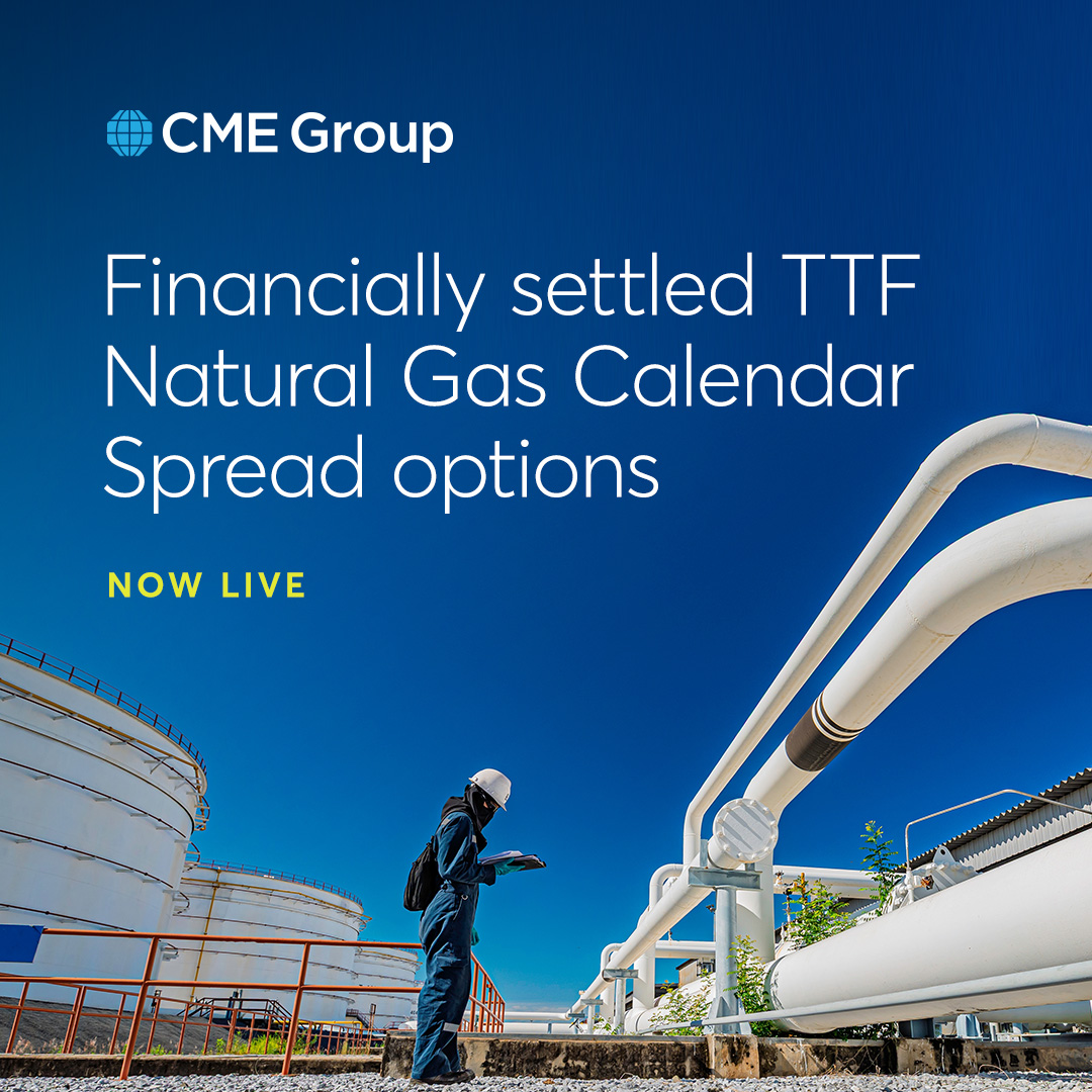 CMEGroup's tweet photo. Now live: financially settled TTF Natural Gas Calendar Spread options are available for trading, offering precise time-spread exposure without the obligation of physical delivery. https://t.co/9zw4v8mRwu