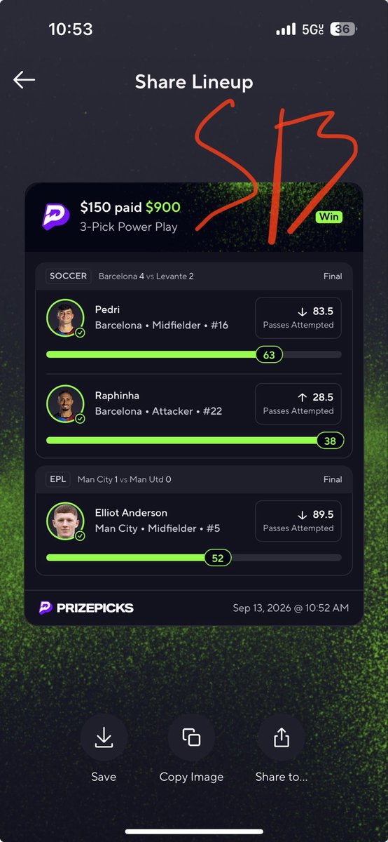 SharpeEdgeSB's tweet photo. Good soccer cash!! Join our discord for more plays ⤵️⤵️⤵️

https://t.co/fD5IHWkpKB

#Gambling𝕏 #Prizepicks #Potd #Dailyfantasy #SharpeEdgeSB https://t.co/YkzioaMeUG