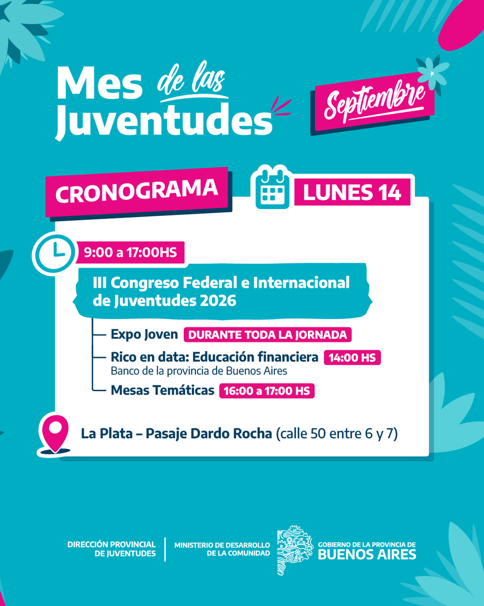 MinDesarrolloBA's tweet photo. #MesDeLasJuventudes ❤️😎🌈🎶🎬🎉🎭

¡Septiembre viene con todo! 🙌

Actividades recreativas, propuestas culturales y espacios de encuentro para disfrutar y construir la Provincia que las juventudes se merecen.

📲 Mirá el cronograma para conocer la agenda de actividades y sumate. https://t.co/iuhSwcbzxg