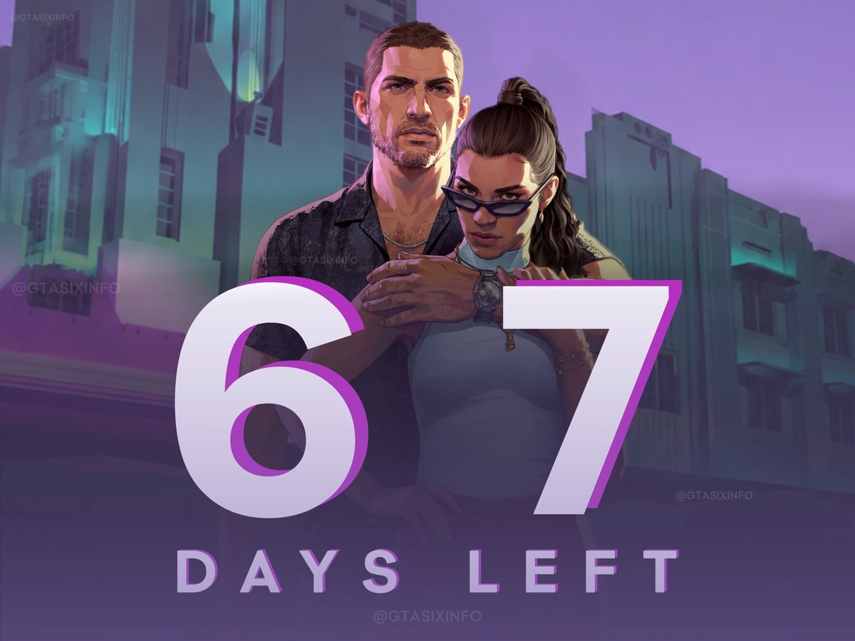 TTendenciaX's tweet photo. "67":
Porque oficialmente faltan 67 días para el lanzamiento del GTA 6. https://t.co/wIfVmwNJo0