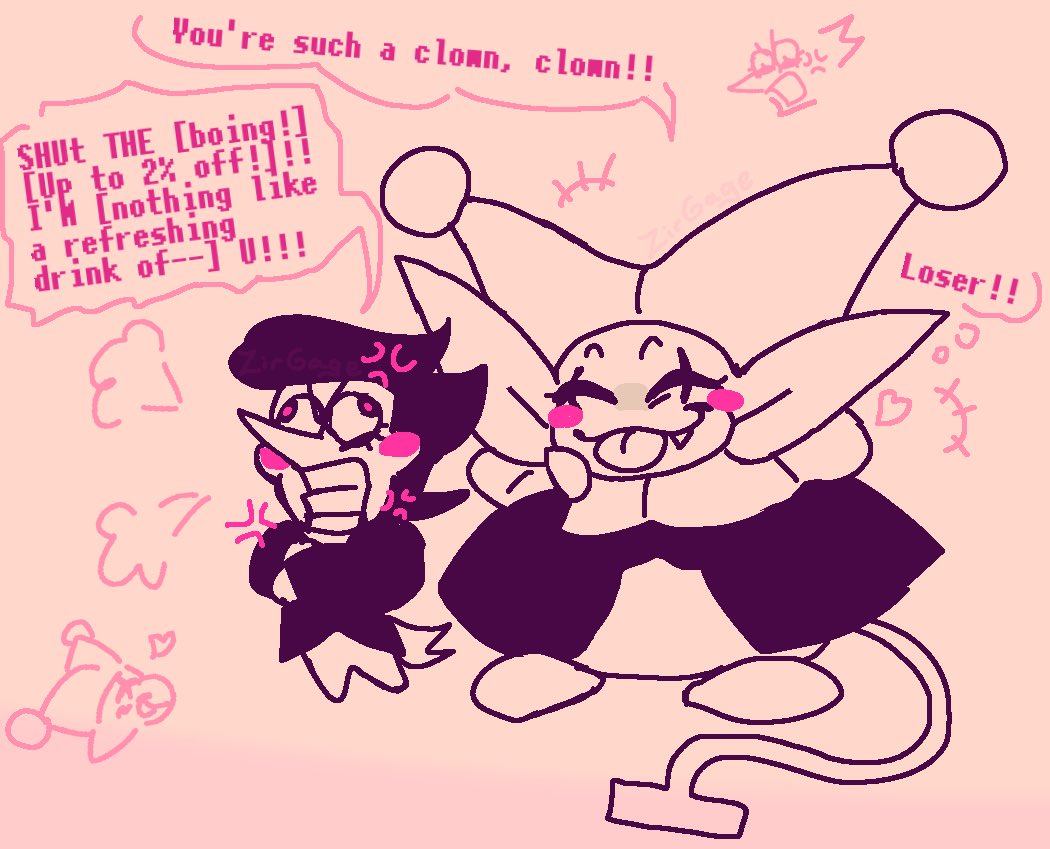 zirgage's tweet photo. Spamton and Jevil are so funny to me <3 #spamton #jevil #spamvil #deltarune https://t.co/xQKFW1A0nB
