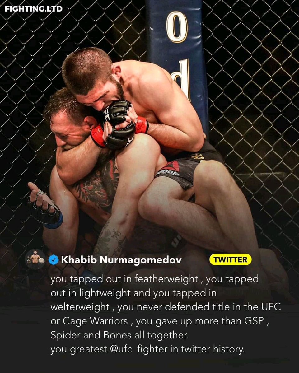 HeatherONeall's tweet photo. Khabib Nurmagomedov told Connor McGregor he’s the greatest @UFC fighter in Twitter history 💯 https://t.co/U6dLXme5rN