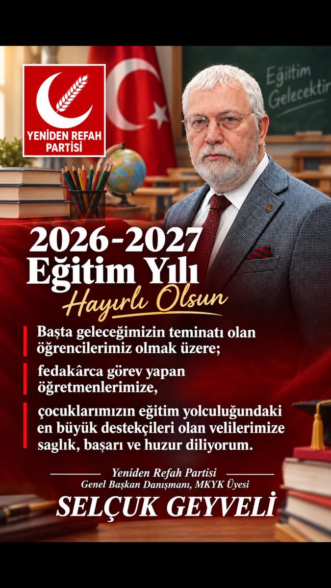SelcukGeyveli's tweet photo. @erbakanfatih @rprefahpartisi @refahkadingm @gencrefah @milligenclikmgd @rprefahsakarya 

Yeni bir eğitim yılına daha umutla başlıyoruz.

Başta geleceğimizin teminatı olan öğrencilerimiz olmak üzere; fedakârca görev yapan öğretmenlerimize, çocuklarımızın eğitim yolculuğundaki en büyük destekçileri olan velilerimize sağlık, başarı ve huzur diliyorum.

Çocuklarımızın geleceğe umutla baktığı, öğretmenlerimizin emeğinin ve itibarının hak ettiği değeri gördüğü, velilerimizin ekonomik kaygılar altında ezilmediği bir eğitim düzenini hep birlikte inşa etmek zorundayız.

Yeni eğitim-öğretim yılı ülkemize, milletimize ve bütün eğitim camiamıza hayırlı olsun.