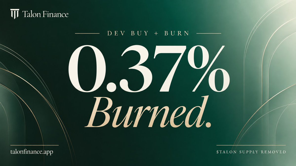 talonfinance's tweet photo. Bought by the dev. Sent to the burn.

Another 0.37% of $TALON supply permanently out of circulation.

https://t.co/vXsOYINmSZ https://t.co/0jhjSt8LLa