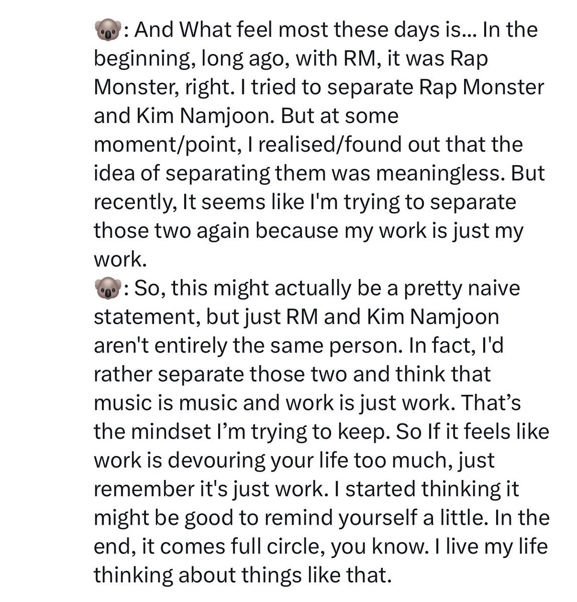 yumehopee's tweet photo. @shantyshantyyea @HateCrave this is a disease at this point. he was literally talking about his music and how he has found it healthy and less burdensome to separate HIS work (writing music) from his identity outside of his work/stage persona - now stop overthinking and get a life i beg you https://t.co/qogyJ8hSZr