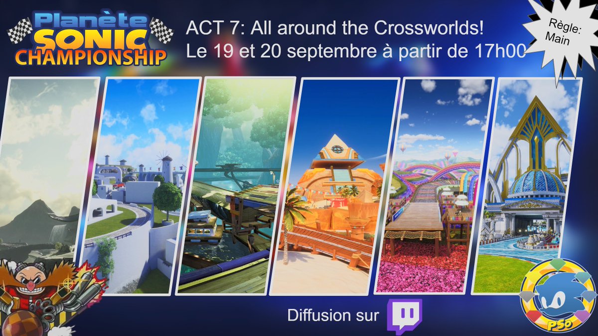 planetesonic's tweet photo. Soyez prêtes, soyez prêt ! Le 7ème acte du Planète Sonic Championship arrive le 19 et 20 septembre. Qui a dit que les Crossworlds devaient toujours être les mêmes ?

Rendez-vous la semaine prochaine sur Twitch ! https://t.co/vD9HI9Y9Ct