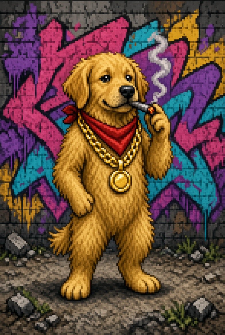 ChainDogss's tweet photo. Goldie

Used to be somebody’s park dog. Then the park got sold, the leash got cut, and Goldie learned the mural wall pays better than tennis balls. Still has the friendly face — that’s the con. He talks people into bad ideas with a smile and a blunt pass. The chain is compensation for every year he spent being “good.” Don’t let the gold fool you. He’s the one who smiles while the deal goes sideways. #pumpfun #crypto #MemeBitcoin #FOMO #gmgn