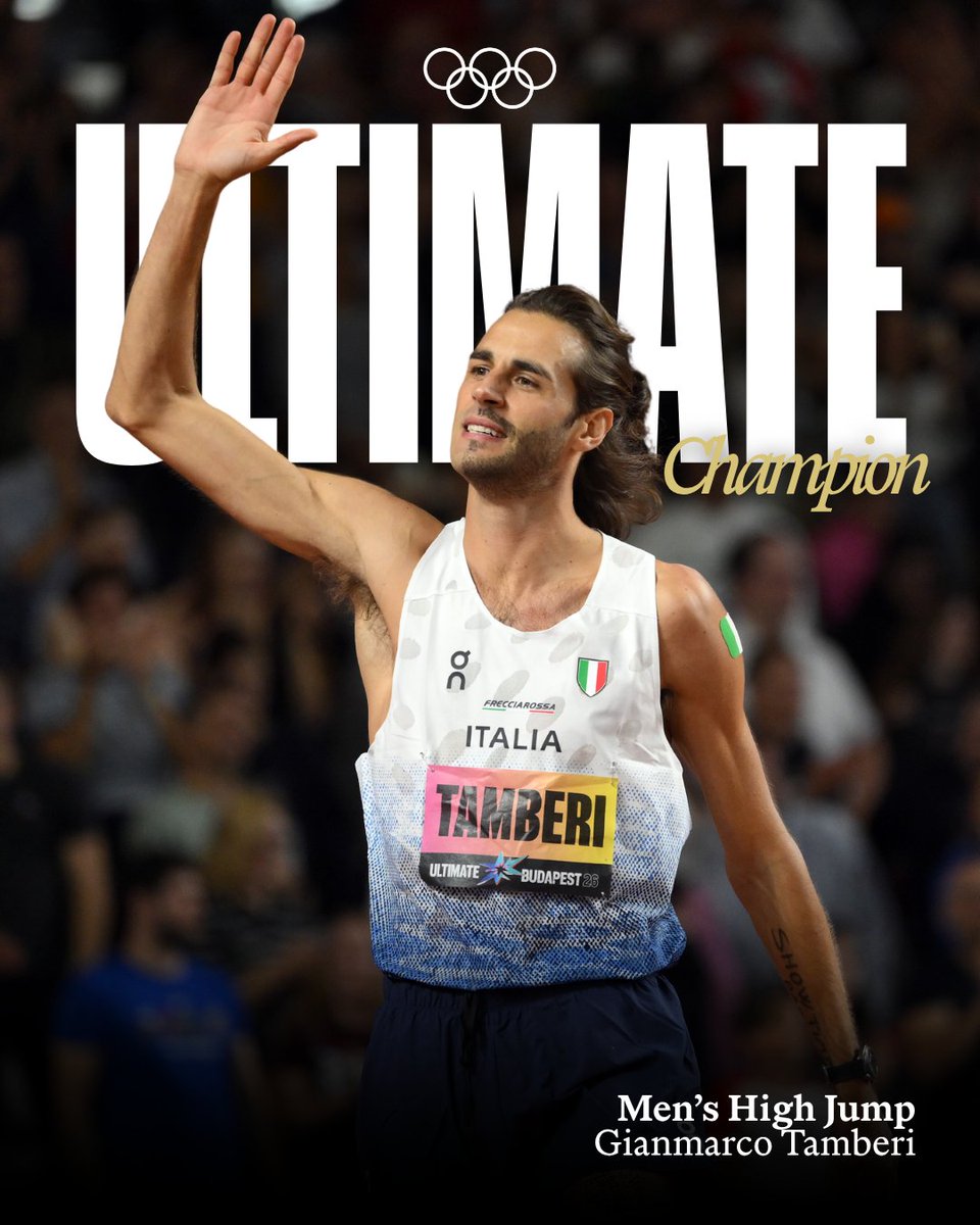 Olympics's tweet photo. Gianmarco Tamberi rises highest! 🥇🇮🇹

The #Tokyo2020 Olympic Champion is the first-ever #WorldAthleticsUltimate men’s high jump champion! https://t.co/Pgiy8i0TGd