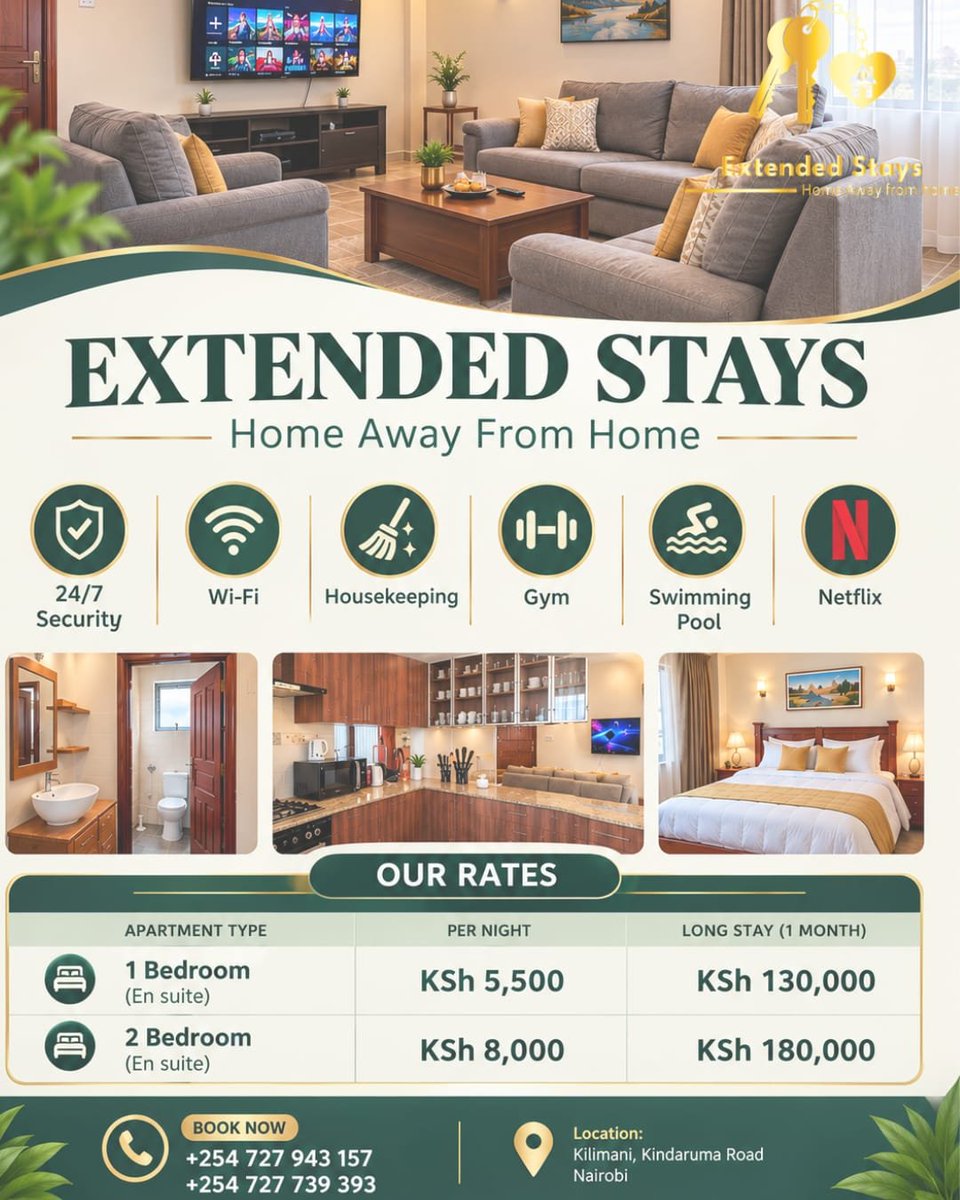 Extended_Stays's tweet photo. Ondoa stress ya per person sharing, single occupancy, bed and breakfast, half and full board.

Keja ni yako na mbogi yako.

Rates as shown  above. 

Terms and conditions apply. 

#accommodation

#Nairobi https://t.co/0wKN8uMiq4