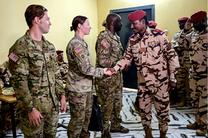 USSOCAF's tweet photo. 🇺🇸🇹🇩Stronger together. Members of the U.S. Army 91st Civil Affairs Battalion join members of the Chadian Division des Groupements Spéciaux Antiterrorisme-Pan Sahel Initiative during a #JCET closing ceremony in N'Djamena underscoring the commitment of the #USChadPartnership to a stable 🌍. 

@USAfricaCommand 
@USEmbNDjamena