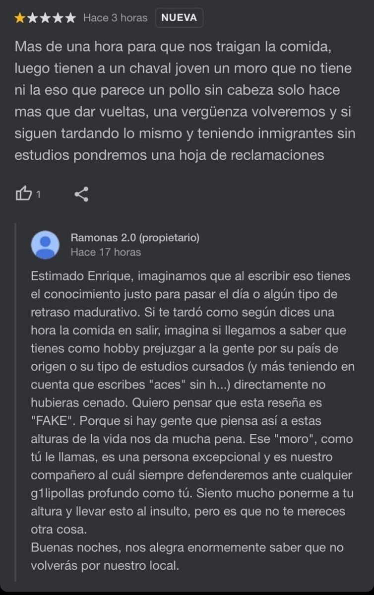 soycamarero's tweet photo. Zasca brutal a esta reseña de 💩 https://t.co/xD0ymic39w