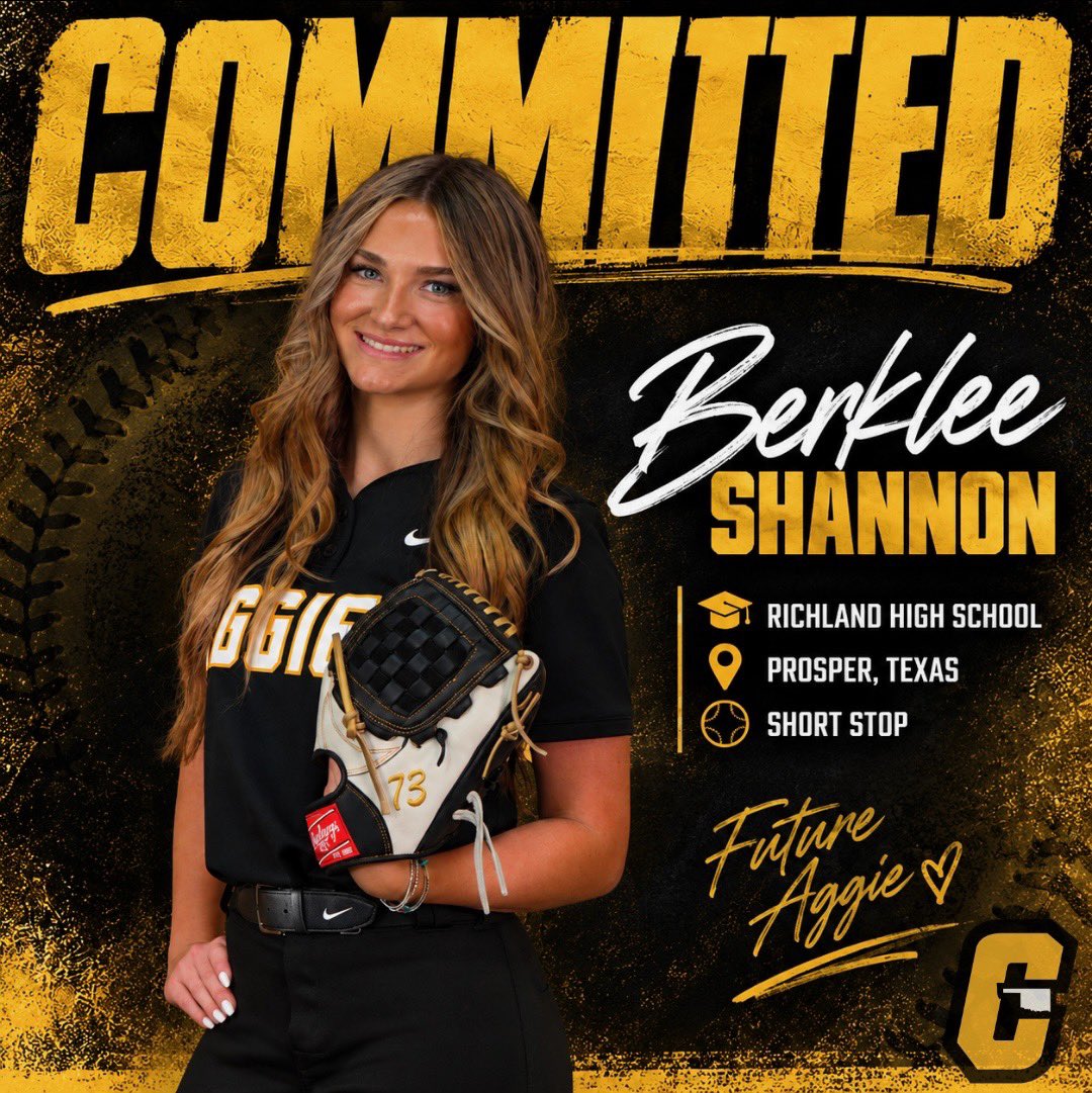 BerkleeShannon's tweet photo. I am blessed to announce my commitment to further my athletic and academic career at Cameron University! Thank you to the coaching staff for believing in me and everyone that helped me become the player I am today.
Go Aggies! ⛏️🖤💛 Jeremiah 29:11
#committed2027 @cuaggiessb @IGDFW_Bryant @rhs_softball25 @DiamondAddicts @BryanKHoward1