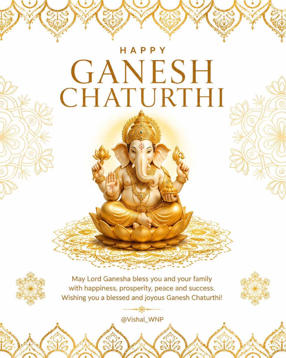 Vishal_WNP's tweet photo. ✨ Ganpati Bappa Morya! 🙏

May Lord Ganesha remove all obstacles, fill your life with happiness, prosperity, peace, and endless blessings. 🌸

Wishing you and your loved ones a blessed &amp; joyous Ganesh Chaturthi! ❤️🙏

-@Vishal_WNP 

#GaneshChaturthi #GanpatiBappaMorya 
#Bappa https://t.co/GDB7jeZf1C