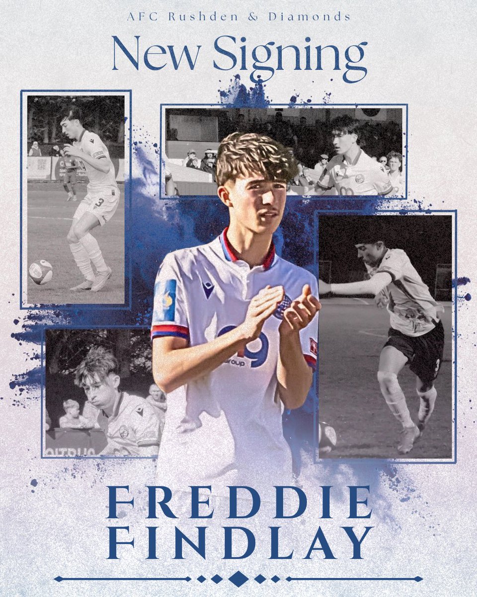 AFCRD's tweet photo. New Signing ✍️ 

AFC Rushden & Diamonds are delighted to announce the return of Freddie Findlay on a permanent basis, following his release from Northampton Town in the summer.

Freddie had a successful loan spell with the Club last season and made a big impression. We're thrilled to have him back.

Since departing the Cobblers, Freddie has been on trial with Luton Town, and most recently featured for Eynesbury Rovers.

Freddie is available for Tuesday's fixture against Shepshed Dynamo and is also available to sponsor. Please contact alex.raspin@afc-diamonds.com if you're interested.

Welcome back, Freddie! 💎