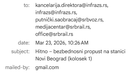 MarkoZvkvc's tweet photo. Danas je čovek poginuo.
U martu sam poslao upozorenje Srbijavozu i Infrastrukturi železnice Srbije da je stanje na stanici Novi Beograd opasno i da će se desiti nešto strašno. Naravno, ništa.
Posle 16 mrtvih u Novom Sadu nisu naučili ništa. Stotine ljudi su upozoravale. Ništa. https://t.co/38ZVI38XcL