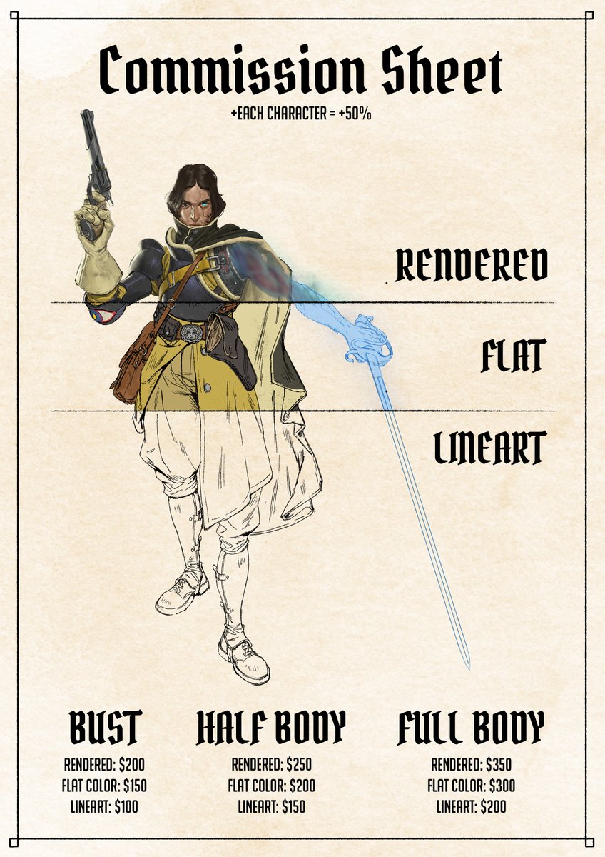 GiacomoMarz's tweet photo. Character commissions prices!
For Illustrations and other types of commissions send me a DM or email https://t.co/2uUh0znC3U