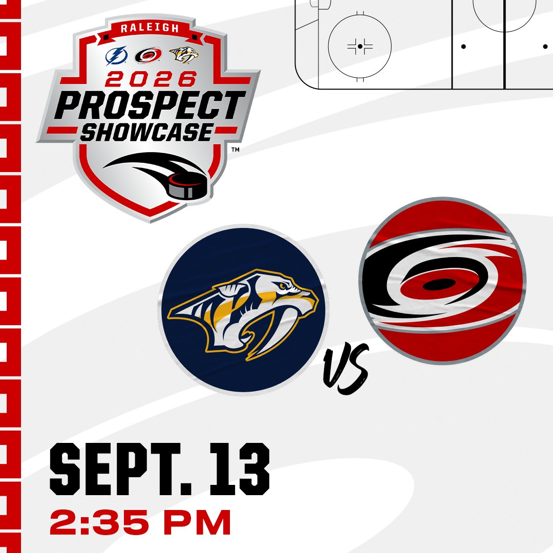 Graphic promoting the Live Stream of the Canes vs. Preds Prospect Showcase game on September 13 at 2:35pm 