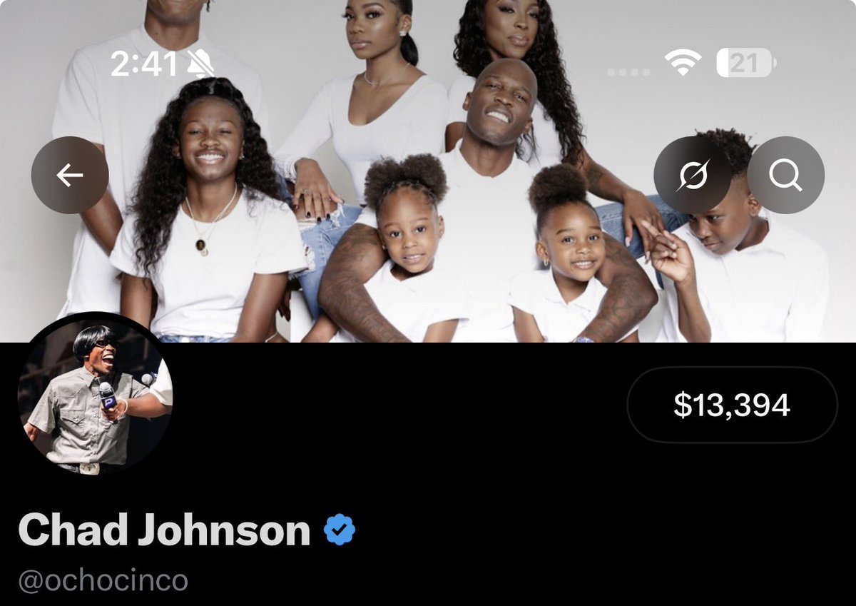 ochocinco's tweet photo. I’ve been on Twitter since 2009, can someone explain why $13,394 is below my header❔ https://t.co/Hl0hL1wdr5