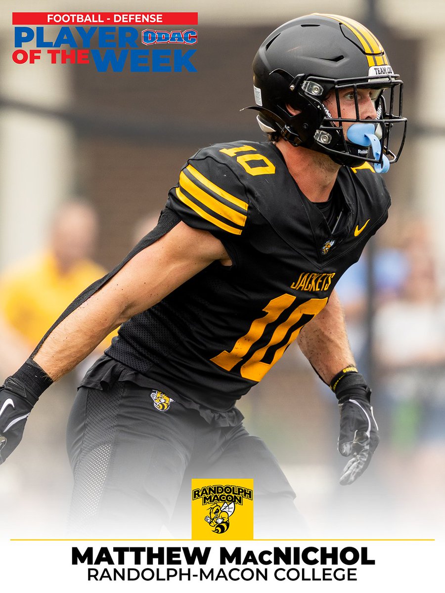odacathletics's tweet photo. #ODAC goes 7-1 in Week 2 highlighted by @RMCathletics 28-21 win over No. 3 Johns Hopkins. ODAC FBALL Report has details including our Players of the Week @AverettUCougars QB Brandon Saunders, RMC LB Matthew MacNichol, and @HSCathletics K/P Hank Webb #d3fb https://t.co/zxvnSfZ41v https://t.co/no9g4mnsKL
