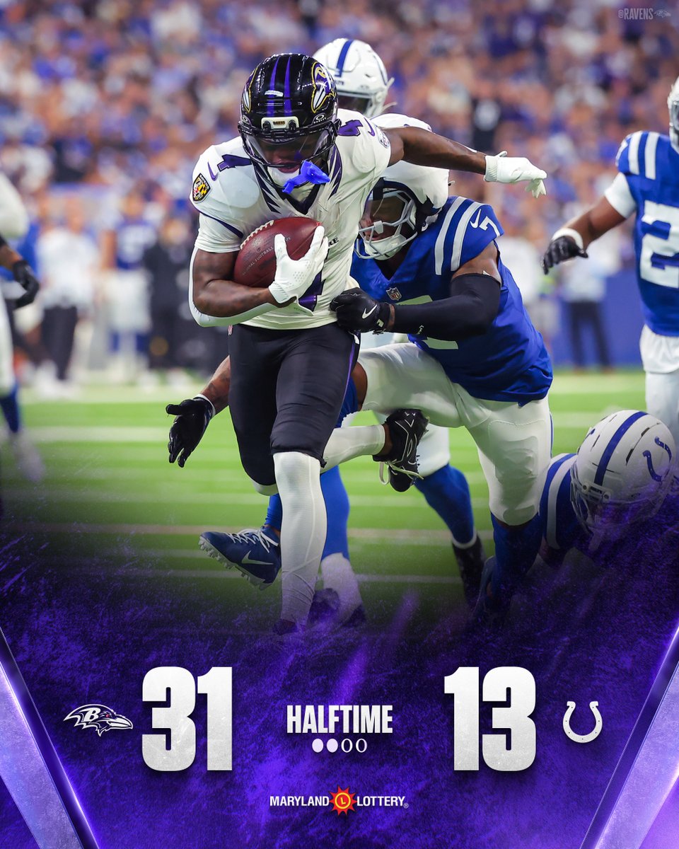 Ravens's tweet photo. We're up 31-13 at the break!! https://t.co/PUrOLenO50