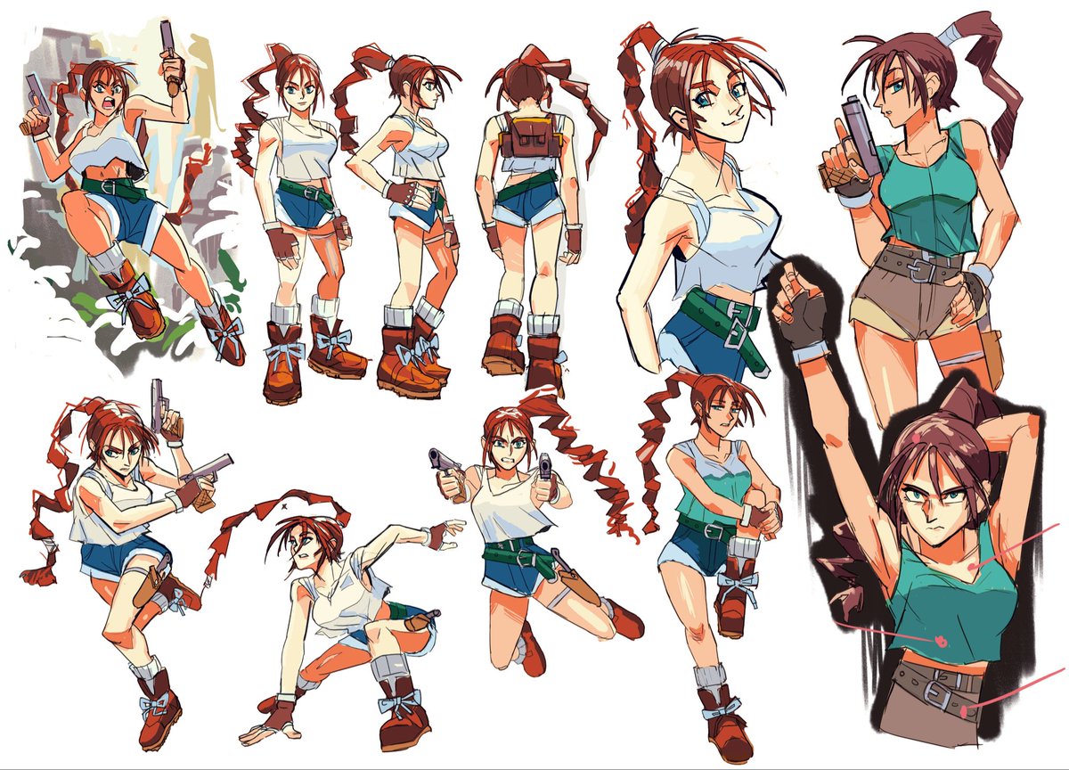 tonikopantoja's tweet photo. I really liked Lara crofts design that can be found in the Japanese manual of tomb raider 1. Wanted to try drawing her https://t.co/Qs9dUnzsxI