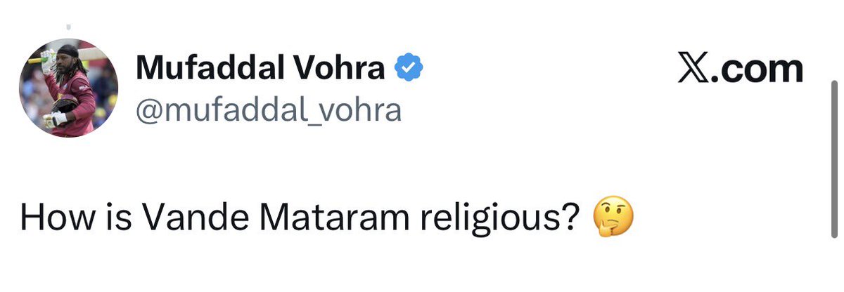 mohitlaws's tweet photo. The full Vande Mataram has six stanzas.

The first two praise the motherland, its rivers, fertile fields, greenery, cool breeze, moonlight and natural beauty.

The later stanzas introduce more Hindu religious imagery, portraying the motherland through the imagery of Hindu goddesses. The fifth stanza explicitly invokes Durga, Lakshmi and Saraswati.

In 1937, the Congress Working Committee, including Mahatma Gandhi, Pandit Nehru, Sardar Vallabhbhai Patel & Subhas Chandra Bose, decided that only the first two stanzas should be used at national gatherings.

The idea was to preserve the song’s patriotic essence while making it a common national symbol in a religiously diverse India.

But today, some clowns act as though they know better than the very people who laid the foundations of the Republic. 🇮🇳