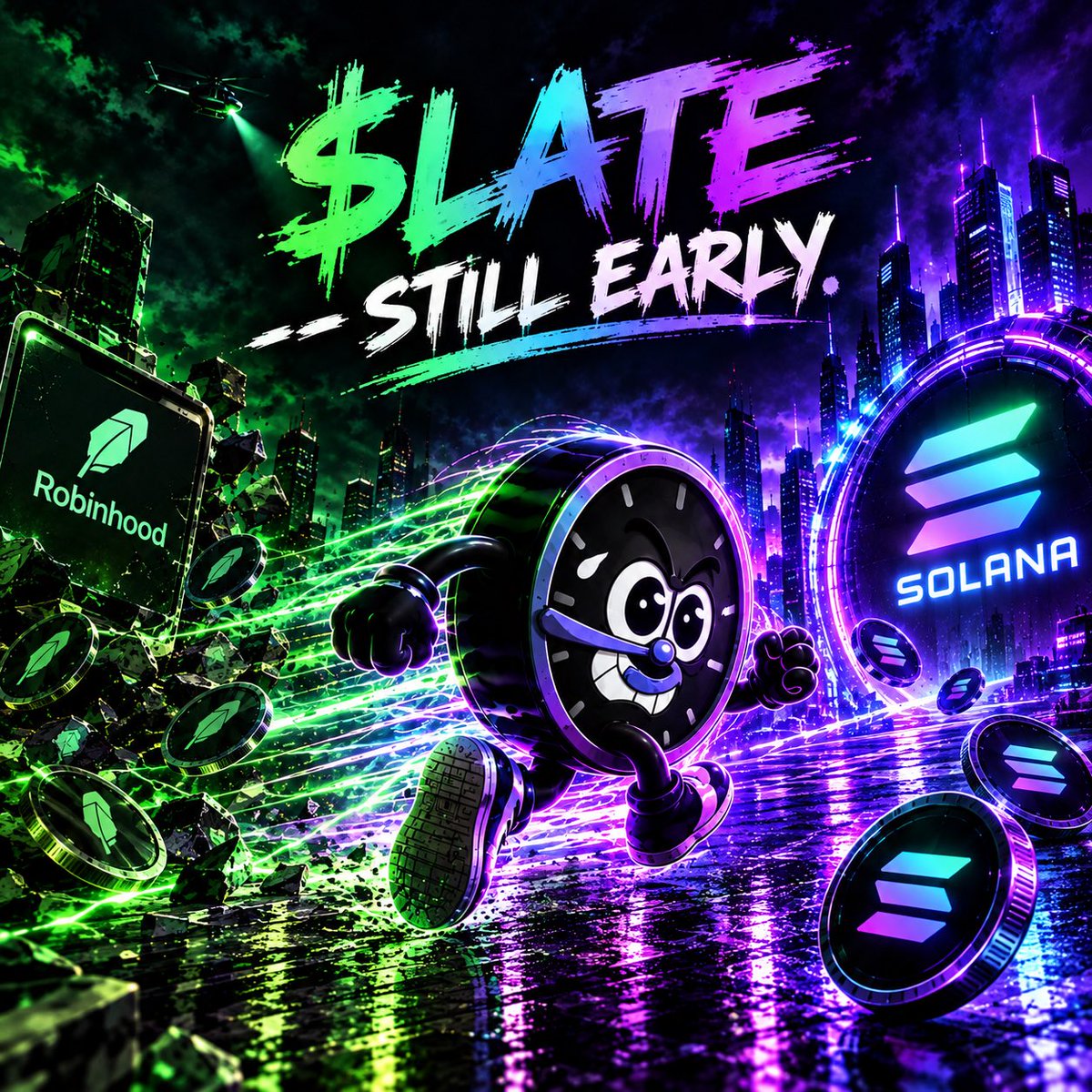 LATEonSOL_'s tweet photo. THE CLOCK JUST MOVED. ⏰

$LATE has officially made the move.
From Robinhood.
 To SOLANA. ☀️

New chain.
 New energy.
 Same mission.

The green was only the beginning. Now we’re turning PURPLE. 🟣

And if you thought you were late…
You’re still early.

$LATE -- STILL EARLY.

Stay locked in. 🔒
#LATE #SOL #Solana #Memecoin