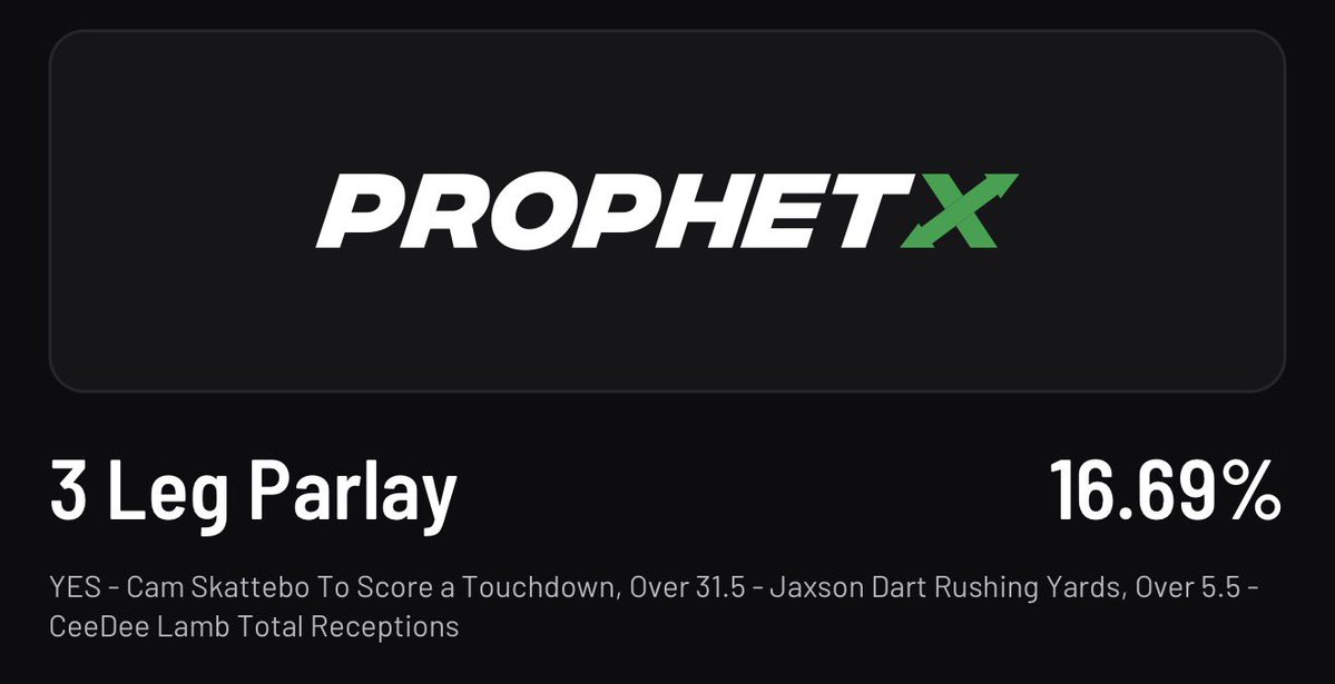 RBsSportsPlays's tweet photo. SNF 🏈 Lotto of the Night @ProphetX 

Skattebo ATD
Dart Over 31.5 Rushing Yards
Lamb Over 5.5 Total Receptions

Trade $50 &amp; Get $75 with Code “RB” ⤵️ 
https://t.co/uClnKxcyEs https://t.co/HVsSH1TPJZ