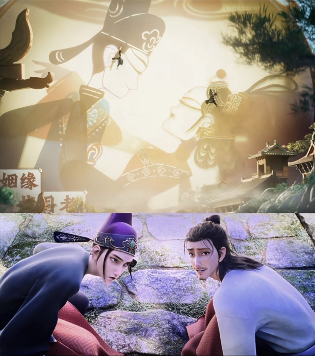 m3owqingx's tweet photo. ainda fico de cara que isso aq não é montagem tipo vc tá me dizendo que no filme tem uma cena em que um mural de noivos tem as respectivas cores e detalhes dos personagens?? e o mostra enquanto o ldb tá perseguindo o zlq fazendo com que eles fiquem em cima dele??? https://t.co/cHoXhTho8q