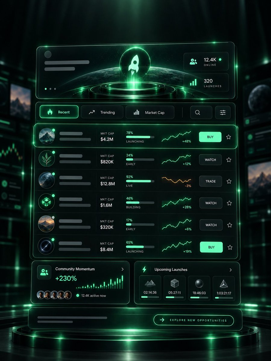 threadrsol's tweet photo. Pulse is where the feed starts moving faster. 📈

Recent launches, trending tokens, active projects, and market-cap views sit inside one launchpad-style surface built for fast discovery.

#Threadr #Solana #TokenDiscovery #CryptoSocial https://t.co/t2SW5wFXfR
