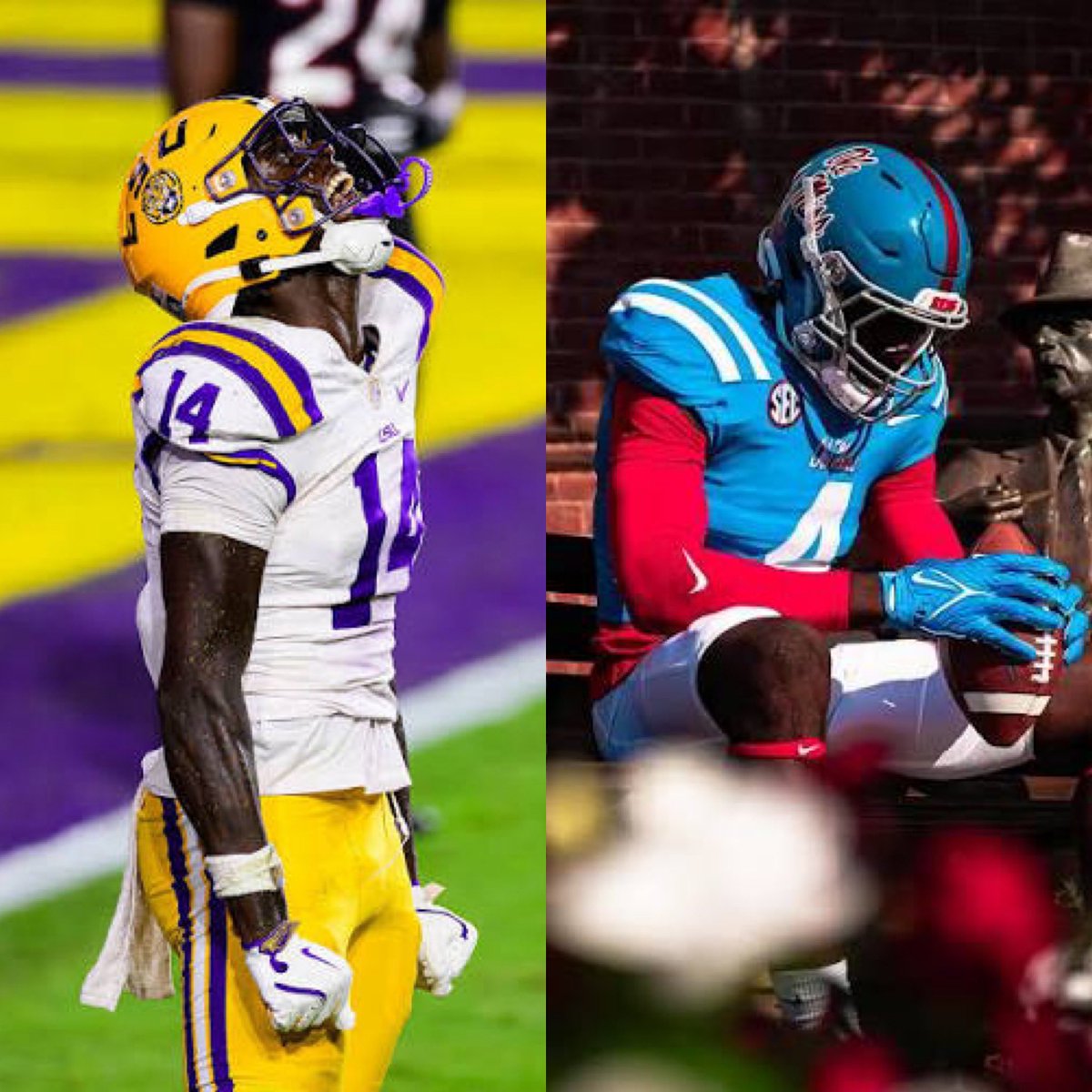 Tiger__Vibes's tweet photo. LSU vs Ole Miss will be the most aesthetically pleasing matchup all year. 

The two best color palettes in the entire sport, respectively. https://t.co/FSq6JZ4Xvx