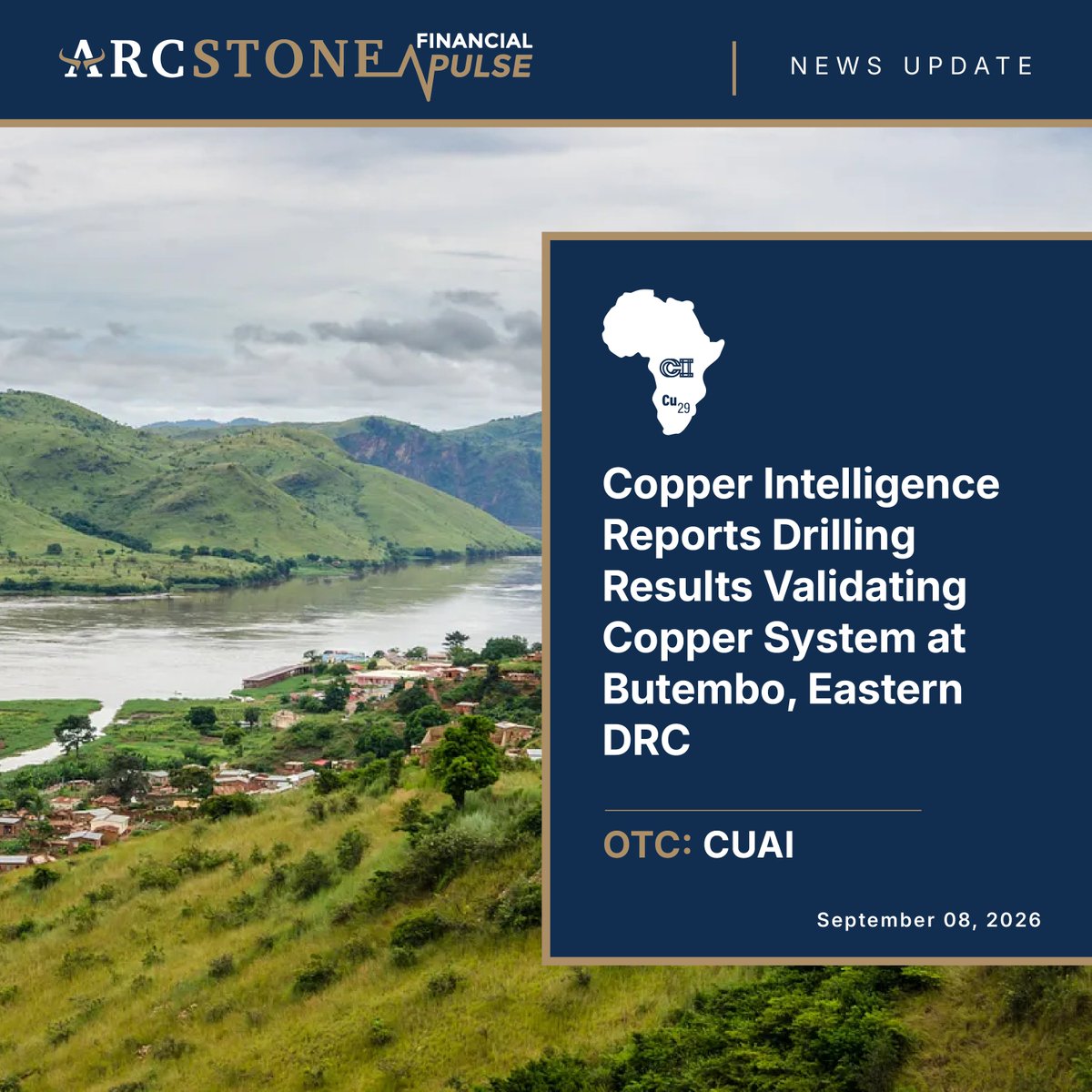 ArcstoneFPulse's tweet photo. Copper Intelligence Reports Butembo Drilling Results, Expands Copper System in the DRC

https://t.co/0zUUryVncW

#CopperIntelligence #Copper #DRC #Butembo #Mining #Exploration #CriticalMinerals #BaseMetals #DrillingResults #JuniorMining #ResourceInvesting https://t.co/CvGd1oPSjx