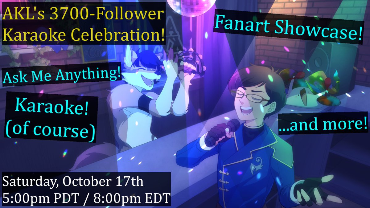 AKLTrifecta's tweet photo. 📅MARK YOUR CALENDARS, AKLYTES!🎶

I promised a Karaoke Stream after hitting 3700 Twitch Follows--now I'm here to DELIVER!

The party kicks off Saturday, October 17th, starting at 5pm PDT! Expect plenty of fun:

🎨AKLTri-Fanart Showcase
❔AMA Redeems
🎤Karaoke (duh!)
🥳And MORE~! https://t.co/SlV4K2eh5G
