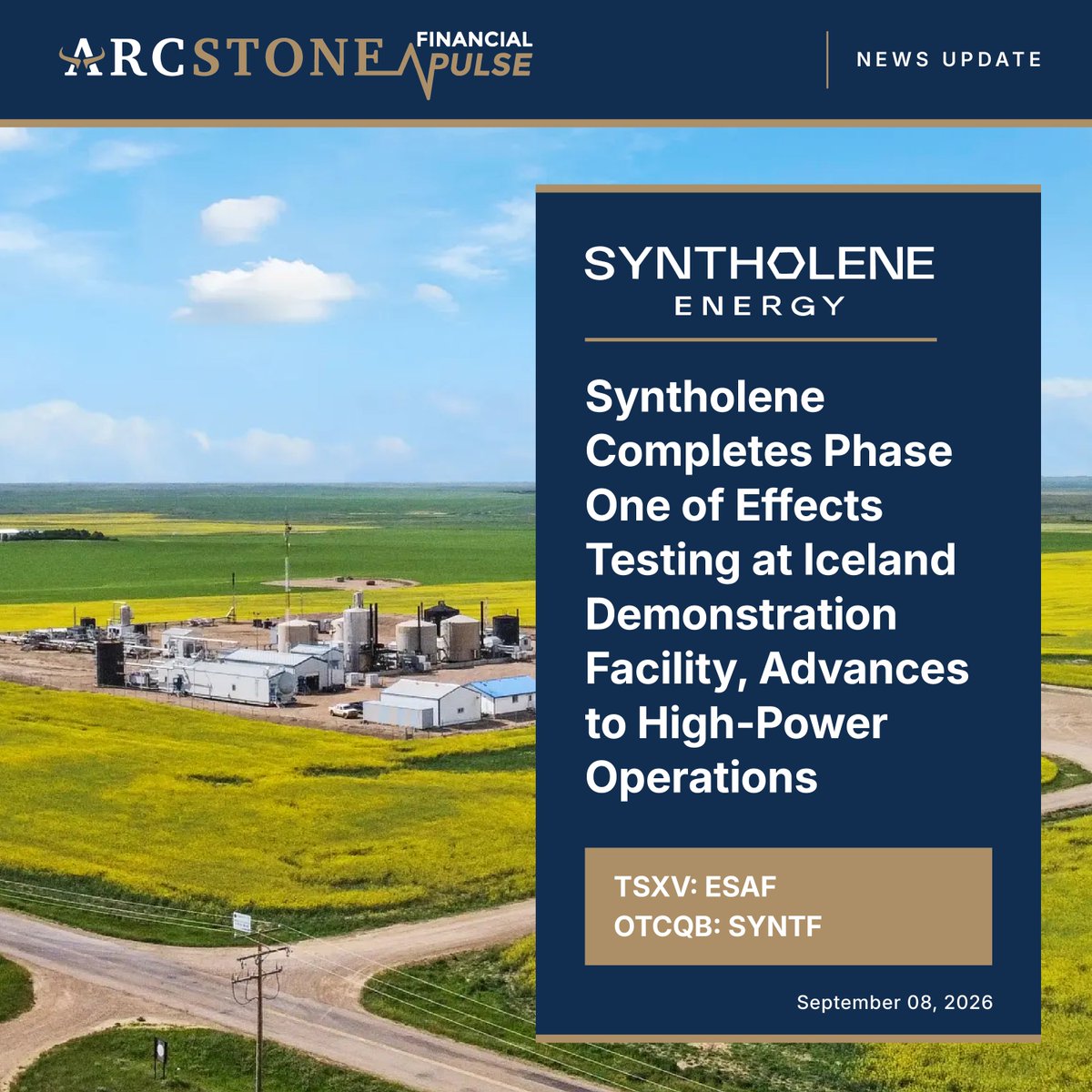 ArcstoneFPulse's tweet photo. Syntholene Completes Phase One Effects Testing at Iceland Demonstration Facility

https://t.co/q4J3hkmNsg

#Syntholene #Iceland #CleanTech #EnergyTransition #SyntheticFuels #IndustrialTechnology #DemonstrationFacility #Innovation #Sustainability #CapitalMarkets https://t.co/1jL2nU2jit