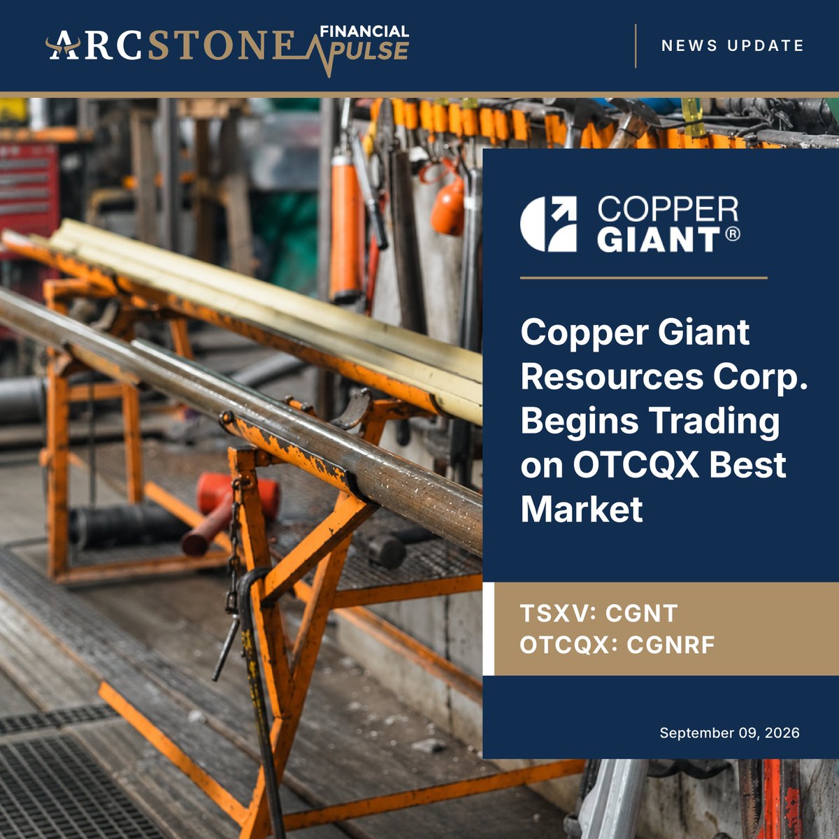 ArcstoneFPulse's tweet photo. Copper Giant Resources Corp. Begins Trading on the OTCQX Best Market

https://t.co/9QsZpXbhmS

#CGNT #LBCMF #CopperGiant #Copper #OTCQX #Mining #CriticalMinerals #CapitalMarkets #JuniorMining #ResourceInvesting #TSXV #OTCQXBestMarket https://t.co/NIuc410wuJ