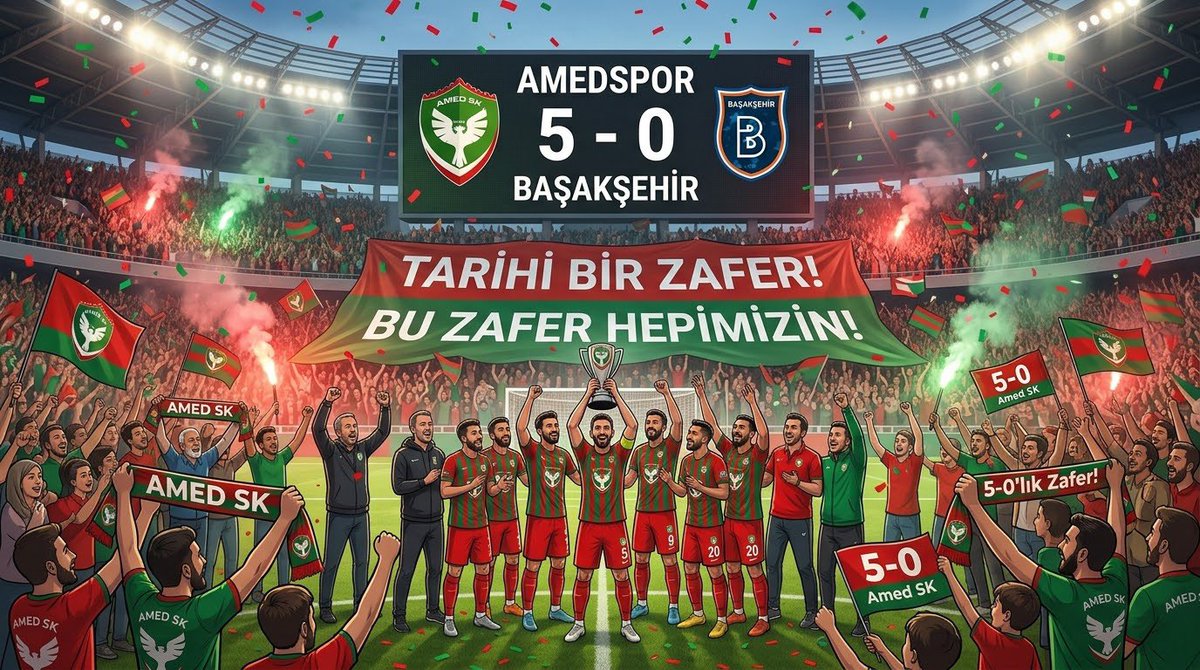 gergerliogluof's tweet photo. Tarihi Zafer: Amedspor 5-0 Başakşehir!

Amedspor, kendi sahasında ağırladığı Başakşehir'i 5-0'lık muazzam bir skorla mağlup ederek unutulmaz bir zafere imza attı! Sahada devleşen futbolcularımızı, teknik heyeti ve 90 dakika susmayan büyük taraftarımızı yürekten kutluyorum! @amedskofficial @amedbarikat