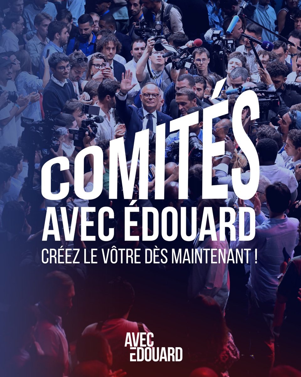 Avec_Edouard's tweet photo. Nous lançons aujourd’hui les comités avec Édouard.

Partout en France, ils auront un objectif : réunir celles et ceux qui veulent agir pour faire gagner Édouard Philippe.

Élus, militants, citoyens engagés ou nouveaux venus en politique : chacun peut prendre sa part.

Une campagne se gagne sur le terrain, au plus près des Français, grâce à celles et ceux qui décident de s’engager.

Alors, à vous de jouer : créez votre comité, rassemblez autour de vous et faites grandir la dynamique.

👉 Proposez votre candidature pour lancer un comité dans votre ville ou votre territoire.

Cette campagne sera la vôtre. Construisons-la ensemble.

→ https://t.co/53w1yemDVd