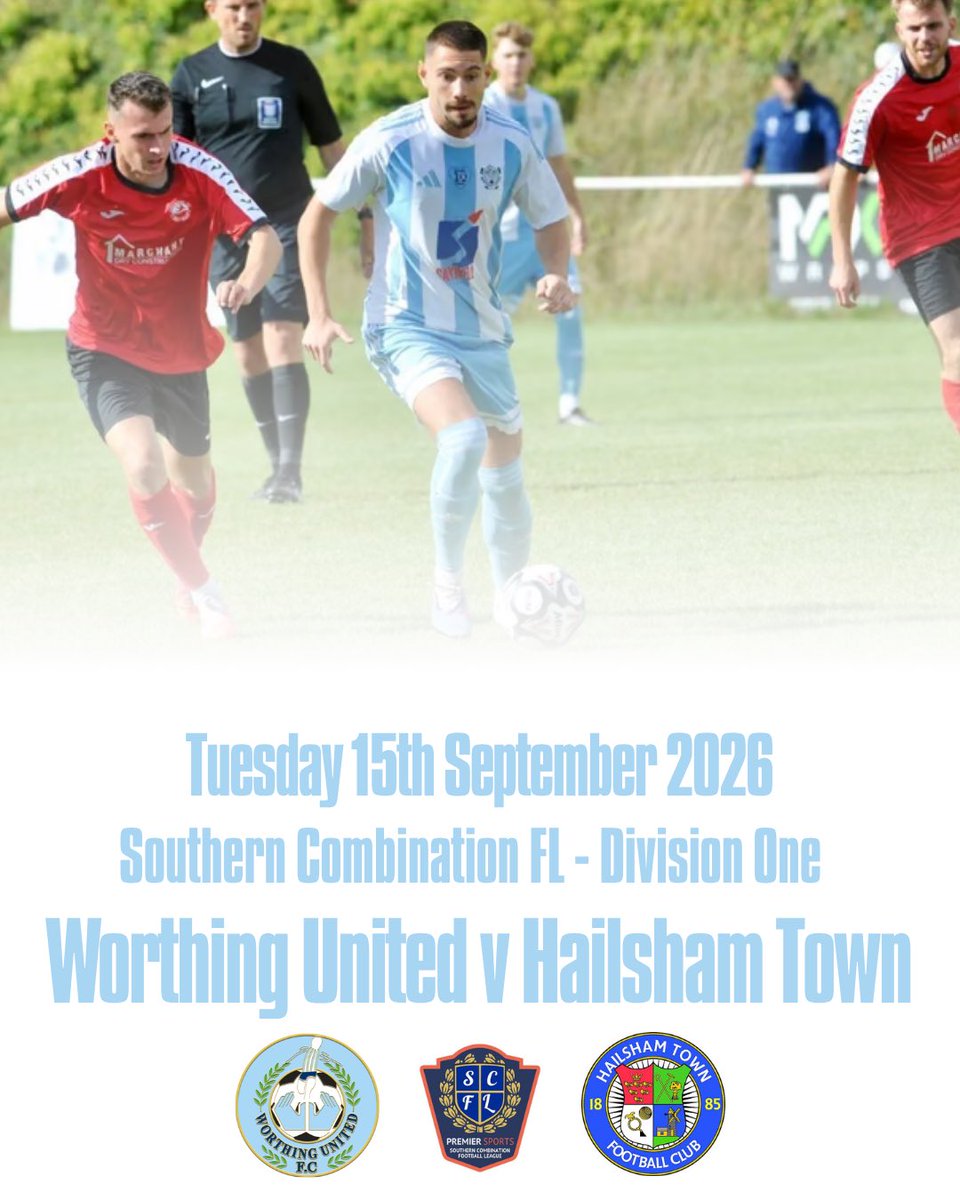 WorthingUtdFC's tweet photo. NEXT UP ⚽️

Midweek action coming up at Lyons Way with @hailshamtownfc visiting on Tuesday evening in @TheSCFL Division One action!

It’s sure to be another tough test 💪

#Mavericks https://t.co/J2hWSXFWME