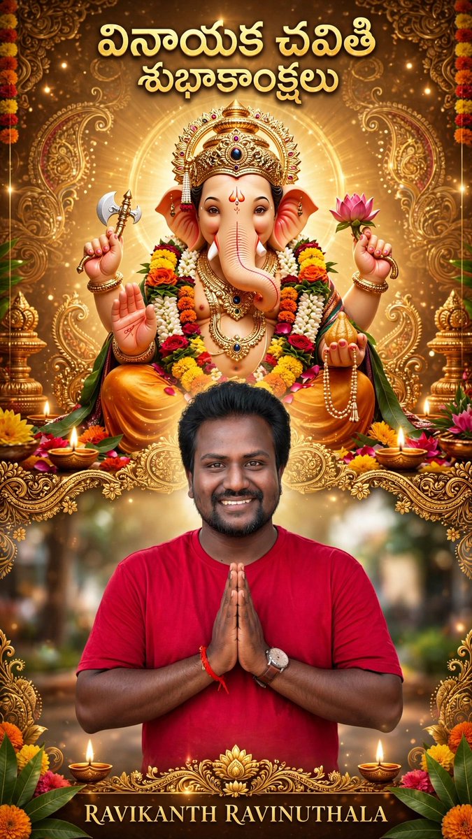 ActorRavikanth's tweet photo. అందరికీ వినాయక చవితి శుభాకాంక్షలు మిత్రులారా 🙏
#Vinayakachavathi #trendingnow #today #festival #Ravikanth_Ravinuthala https://t.co/nSkXhFwoKY