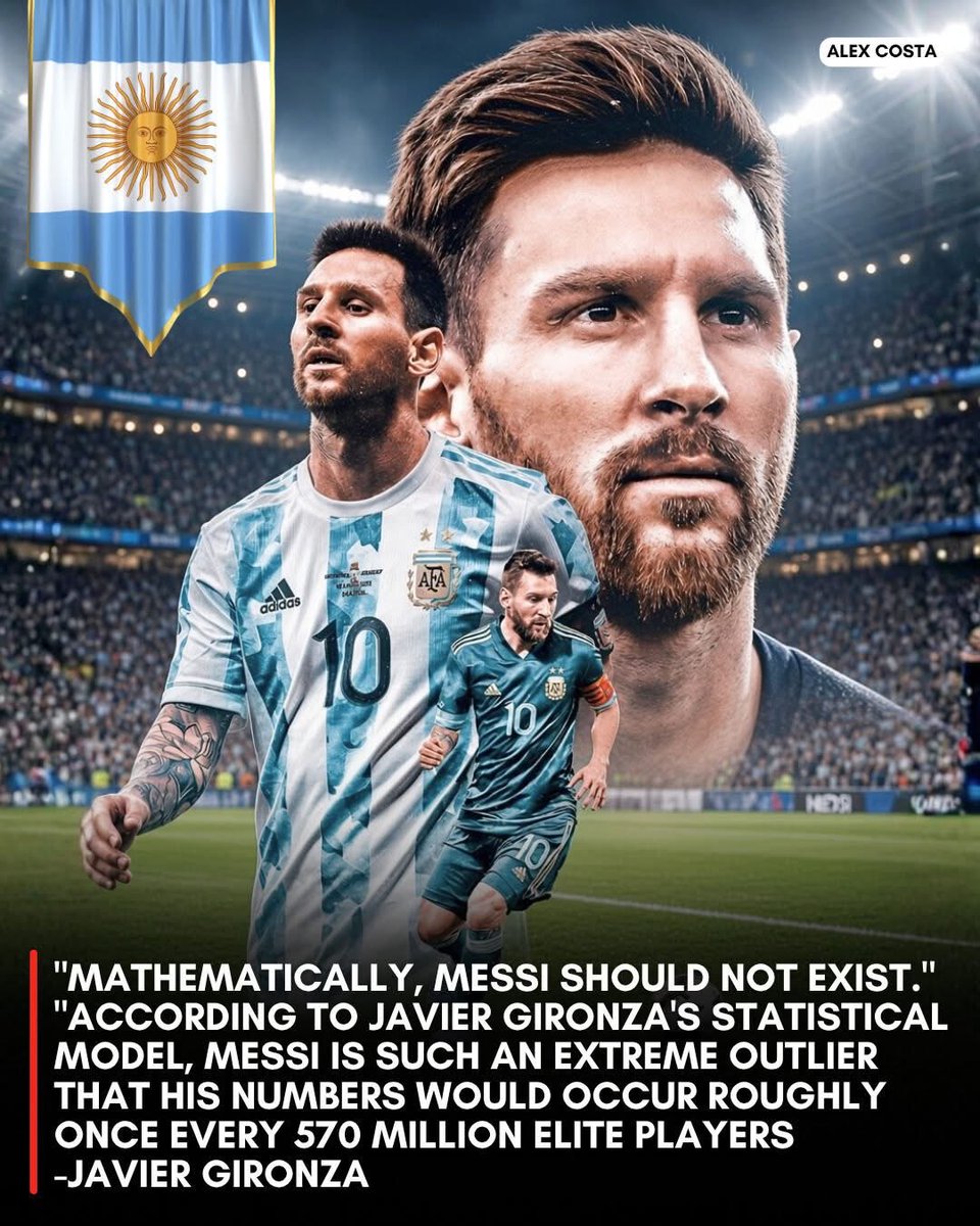 GOA10T's tweet photo. "رياضيًا، لا يُفترض أن يكون ميسي موجودًا." 

هذا الوصف المثير جاء من نموذج إحصائي أعدّه خافيير غيرونثا، والذي يُقال إنه يضع ليونيل ميسي بعيدًا جدًا عن المعدل الطبيعي لأداء نخبة لاعبي كرة القدم، لدرجة أن أرقامه قد تتكرر تقريبًا مرة واحدة بين كل 570 مليون لاعب من النخبة.

وسواء اعتبرت هذا الرقم مجرد توضيح إحصائي مثير للاهتمام، أو طريقة أخرى لوصف مسيرة ميسي الاستثنائية، فإنه يسلّط الضوء على مدى ندرة ثبات مستواه، وإنتاجيته، واستمراريته عبر السنين.

فعلى مدار أكثر من عقد، قدّم ميسي أرقامًا تبدو شبه مستحيلة التكرار، وهو ما يفسّر استمرار اسمه في تصدّر النقاشات حول أعظم لاعب كرة قدم في التاريخ.