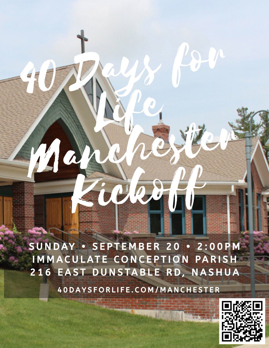 40daysforlifeNH's tweet photo. The Kickoff Rally is Sunday, September 20, at 2 pm at Immaculate Conception Parish, 216 East Dunstable Rd, Nashua. All are welcome. https://t.co/KJfiqDjiAL