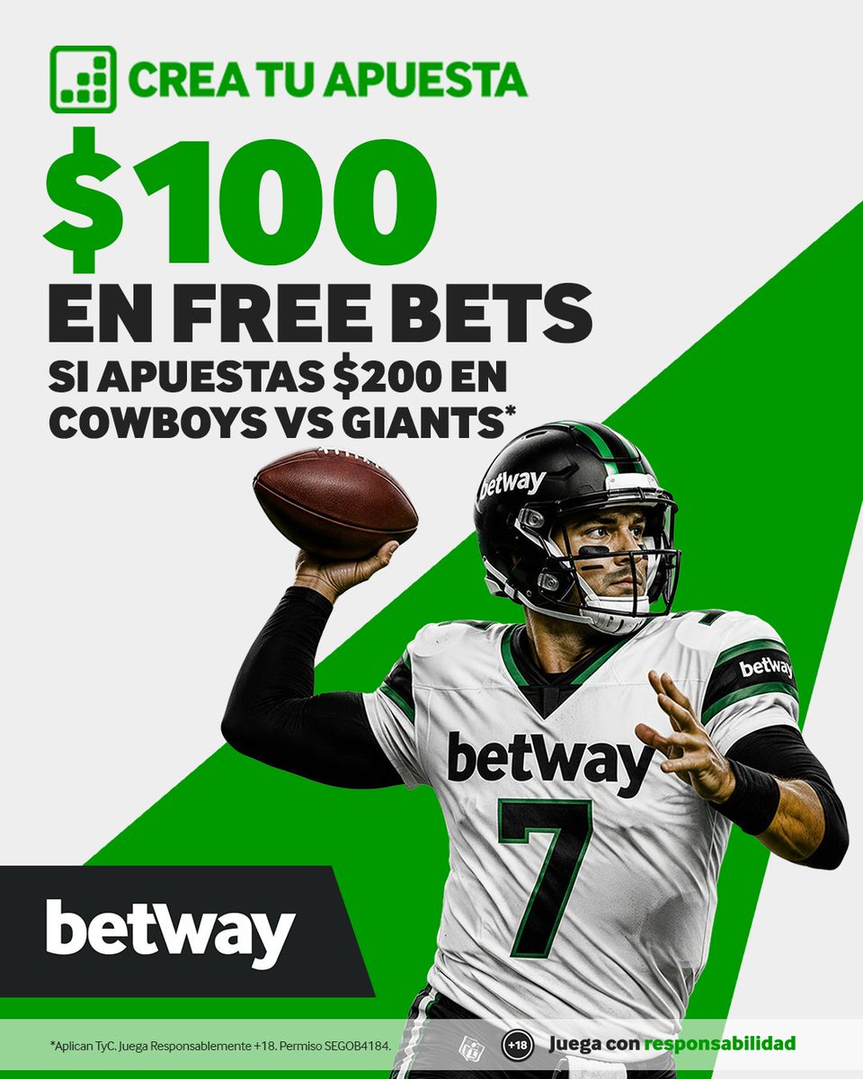 betwayMX's tweet photo. NFL en domingo por la noche ⭐🏈

Apuesta en el Dallas 🆚 Giants y recibe $100 de regalo 🎁

#FeelTheAction https://t.co/X2oyM3FTyh
