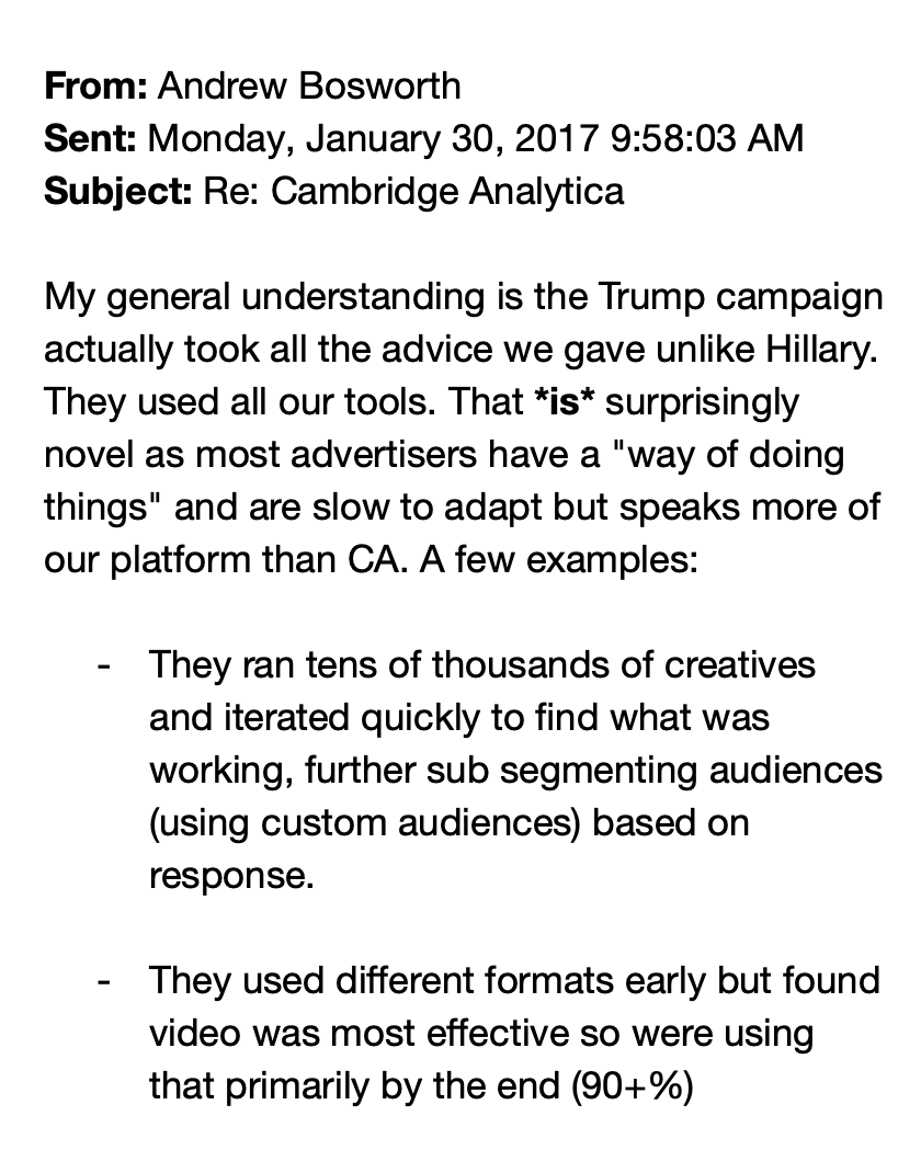 TechEmails's tweet photo. Mark Zuckerberg: "Cambridge Analytica"

January 30, 2017 https://t.co/7qQ7ulV48I