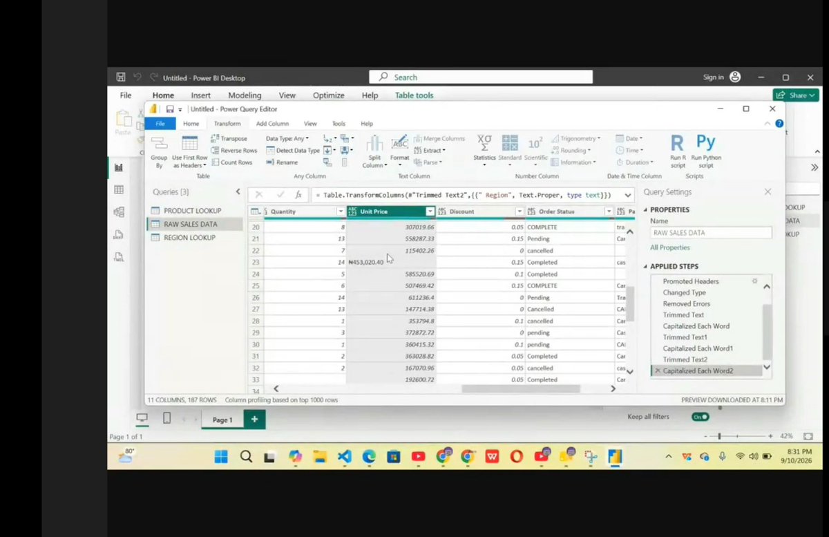 priscaaaaaaa_04's tweet photo. Day 9 @Ifexaacademy , we were introduced to power query- a tool in power bi used for cleaning data. After cleaning, we create relationships between two or more cleaned tables and this is known as data modeling.(3rd step in https://t.co/IkUAupB8Jw workflow). #WomeninTech https://t.co/46IQPwpojU