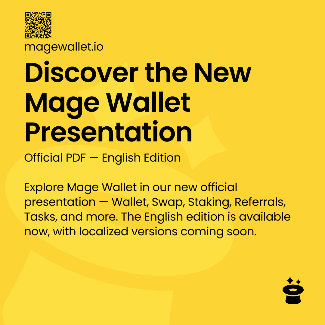 Mage_Wallet's tweet photo. 📘 New Mage Wallet Presentation is now available in English.

Explore Wallet, Swap, Staking, Referrals, Tasks &amp; more in our new PDF.

🌍 Localized editions in multiple languages are coming soon.

Read the details 👇
https://t.co/5dEwF6TBo7 
https://t.co/veUt0onEuj

#MageWallet https://t.co/JLMRDcerFl