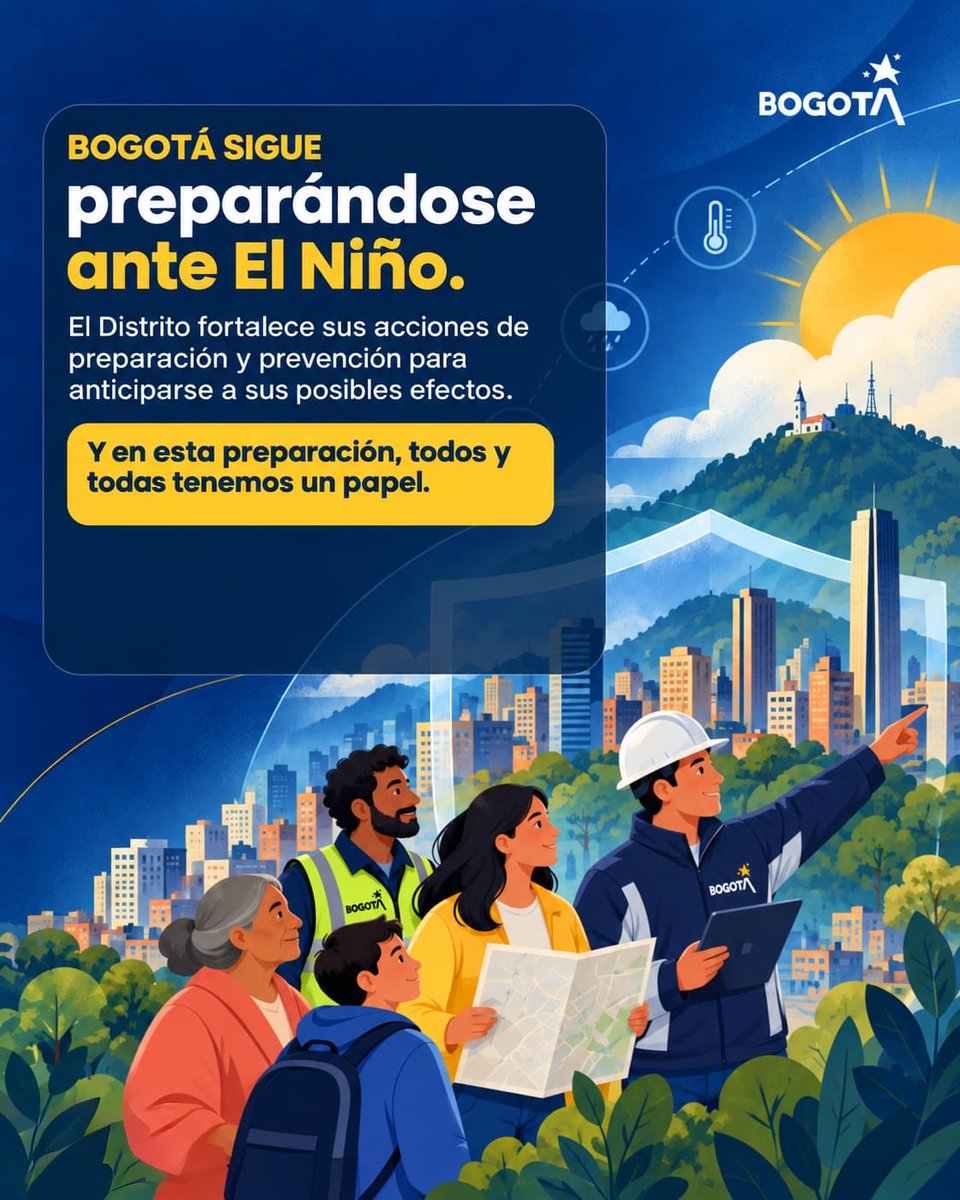 IDIGER's tweet photo. ☀️ El Niño también nos invita a prepararnos desde casa.

Conoce qué está haciendo Bogotá y qué puedes hacer tú para prevenir y cuidar. 

🧵👉 Desliza. https://t.co/zmNfXSePCP
