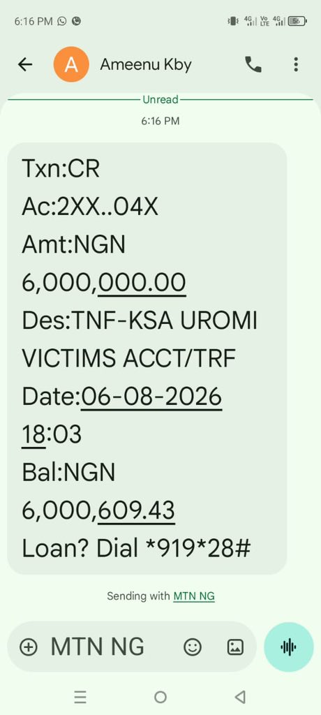 ibrahimado__'s tweet photo. His Excellency, the Executive Governor of Kano State, Alhaji Abba Kabir Yusuf, facilitated compensation from the Edo State Government for the families of the hunters who were killed in Oromi, Edo State, as well as financial support for those who sustained injuries. The victims were indigenes of Torankawa community in Sanda Ward of Bunkure Local Government Area, Kano State.

The families of the 16 deceased victims each received ₦6 million, amounting to ₦96 million in total.

In addition, 13 people who sustained injuries received ₦1.8 million each, amounting to ₦23.4 million.

The total financial assistance provided to the affected families and injured victims was therefore ₦119.4 million.

May Almighty Allah grant eternal rest to those who lost their lives and grant those who sustained injuries a speedy and complete recovery.

Ibrahim Adam 
Special Adviser (Social Media).